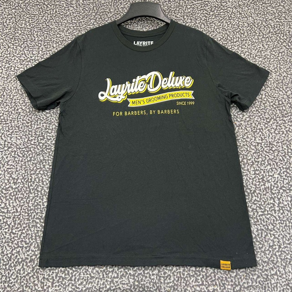 Vintage Layrite Deluxe Shirt Men Large Black Short Sleeve Crew Neck Cotton L